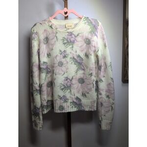 Elie Tahari Cream Floral Wool/Mohair Lightweight Sweater Size S‎